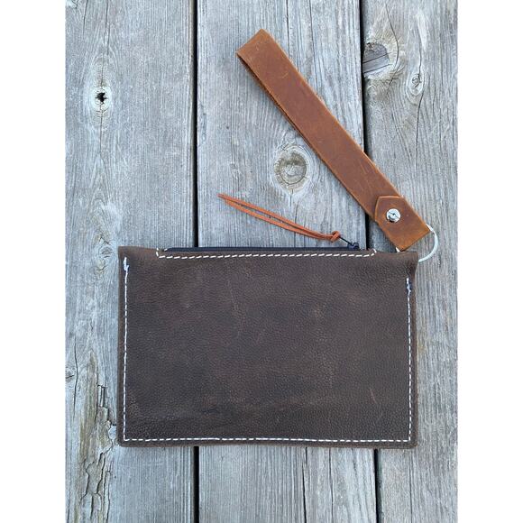 Handmade one of a kind leather wristlet wallet Montana state outline great gift! - Picture 3 of 3